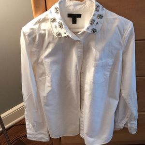 J CREW WHITE BUTTON DOWN/JEWELS/10
